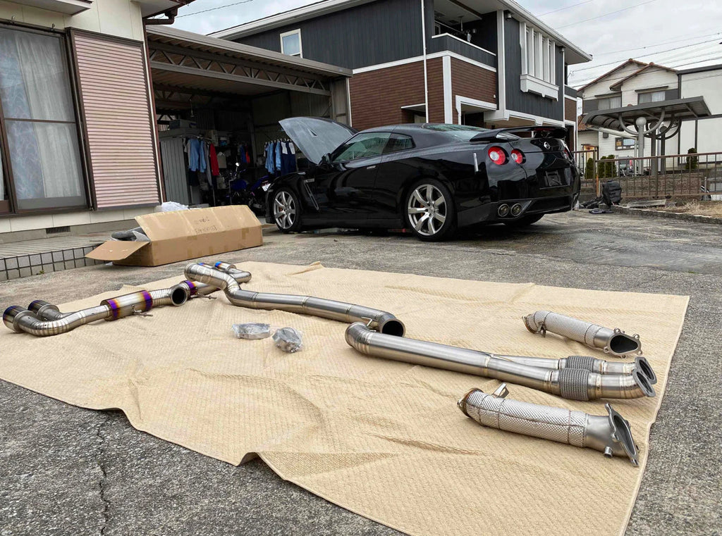 R35 Nissan GTR Titanium 3.5”complete exhaust + downpipes
